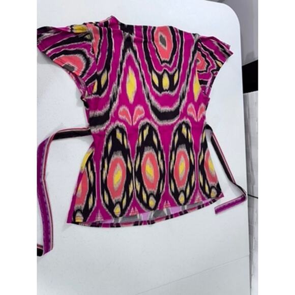 "ATTENTION" Y2K, BABYDOLL TOP, IKAT PATTERN,TIE BACK, V-NECK,90'S - Picture 6 of 10